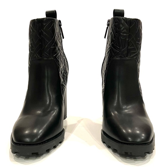 Karl Lagerfeld Black Patria Logo Embossed Lug Heel Bootie Ankle Boots 10 NEW - Picture 10 of 13